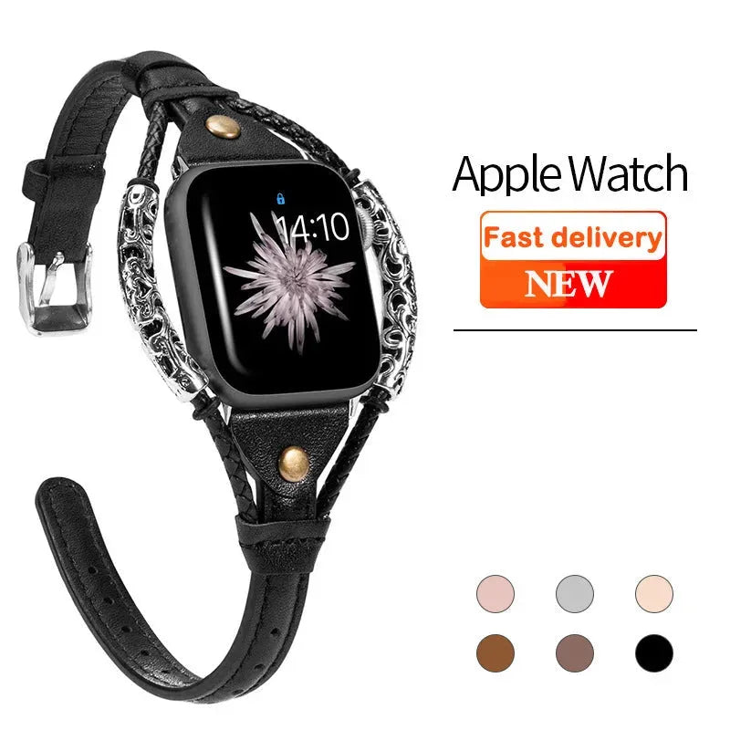 Handmade vintage metal bracelet fashion leather strap - Bellarte Enchanté Handmade vintage metal bracelet fashion leather strap